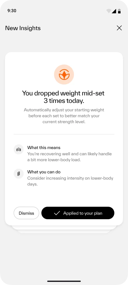 The card confirming the change: Applied to your plan