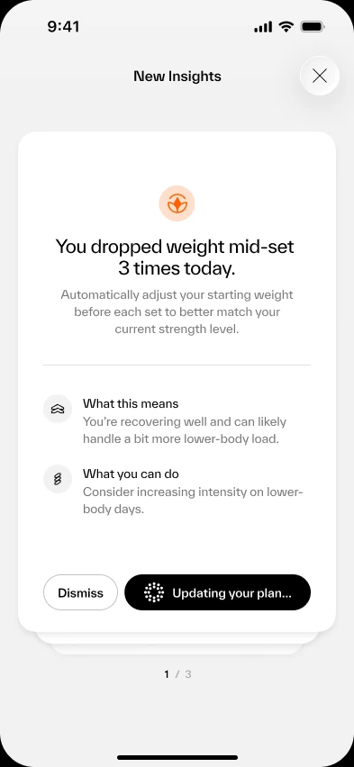 The same card while the plan updates: Updating your plan