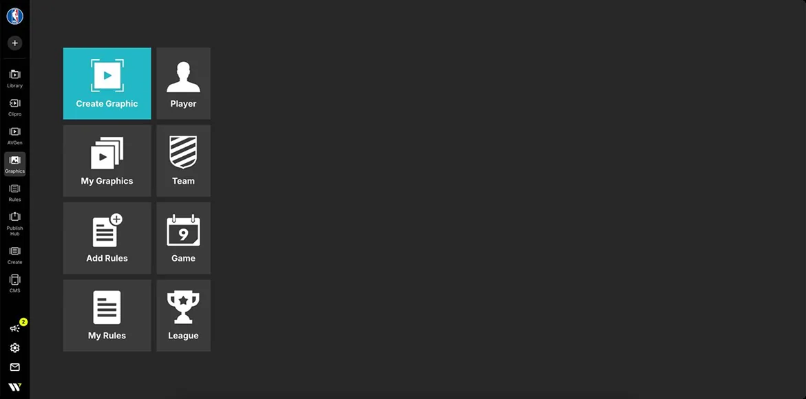 Old Graphics entry screen: large tiles for Create Graphic, My Graphics, Add Rules and My Rules, next to Player, Team, Game and League